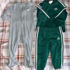 Adidas Green Kids Tracksuit & Nike green Onesie Set